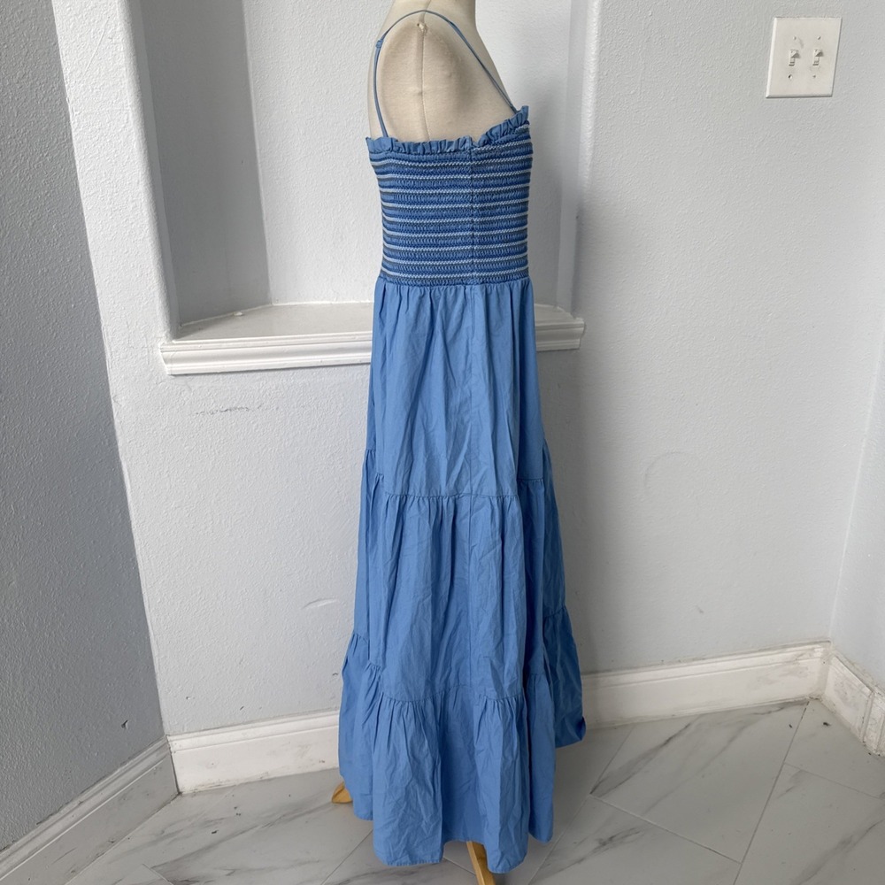 American Eagle Maxi Dress Womens L Smocked Tiered Chambray Coastal Granddaughter - Picture 5 of 14
